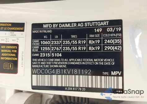 2019 Mercedes-Benz Glc 300 from USA, damaged, VIN WDC0G4JB1KV181192